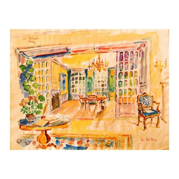 Ensrud "The Dining Salon of Chateau Bouscaut" Original Watercolor on Paper