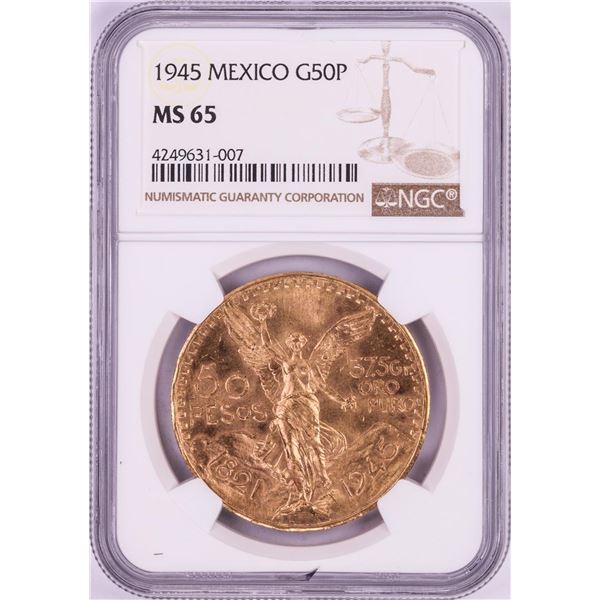 1945 Mexico 50 Pesos Gold Coin NGC MS65