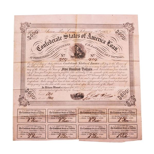 1863 $500 Confederate Bond Obsolete Sheet Printed on Pink Paper B-221