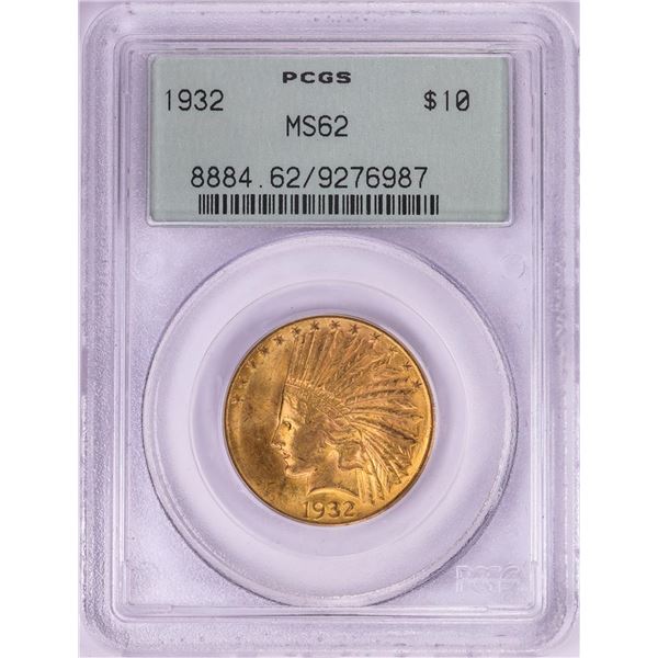 1932 $10 Indian Head Eagle Gold Coin PCGS MS62 Old Green Holder