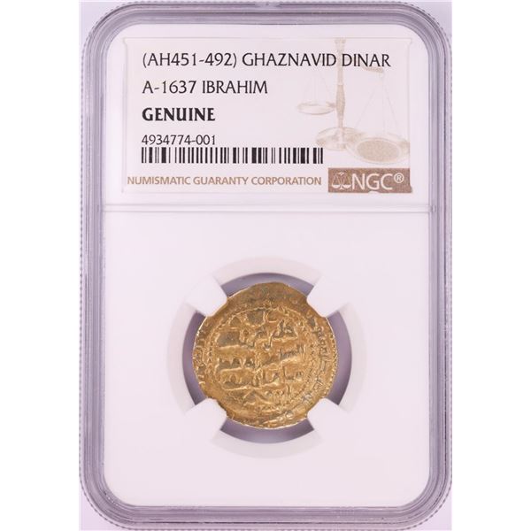 AH451-492 Ghaznavid Dinar A-1637 Ibrahim Gold Coin NGC Genuine