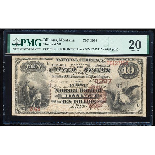 1882BB $10 NB of Billings, MT CH# 3097 National Currency Note PPMG Very Fine 20