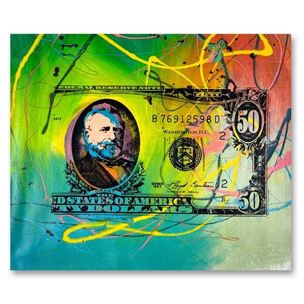 Steve Kaufman (1960-2010) "50 Dollar Bill" Original Mixed Media on Canvas
