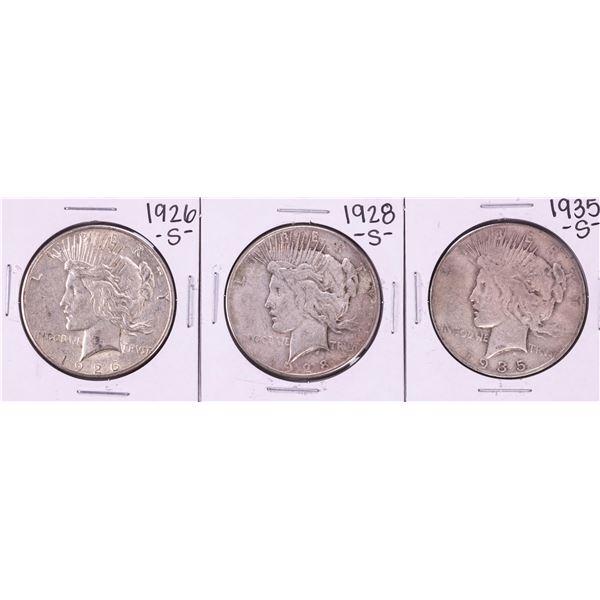 Lot of 1926-S, 1928-S, 1935-S $1 Peace Silver Dollar Coins