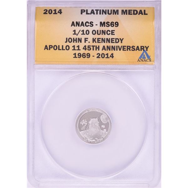 2014 Proof 1/10 oz Platinum JFK Apollo 11 Anniversary Medal ANACS MS68