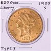 Image 1 : 1905-S $20 Liberty Head Double Eagle Gold Coin