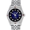 Image 2 : Rolex Mens Stainless Steel Blue Vignette Diamond & Ruby Oyster Perpetual Datejust