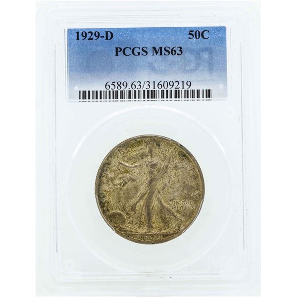 1929-D Walking Liberty Half Dollar Coin PCGS MS63