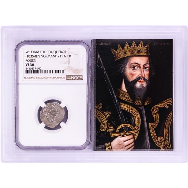 1035-87 William The Conqueror Normandy Rouen Denier Coin NGC VF30 w/ Story Box