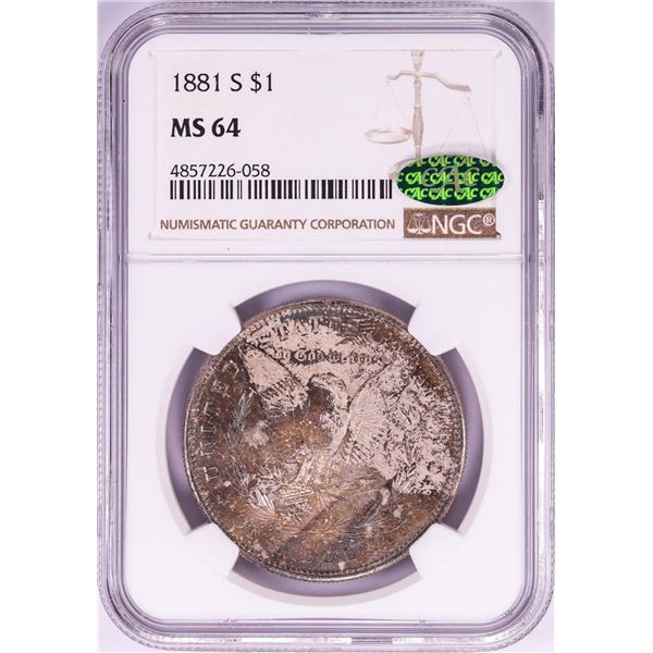 1881-S $1 Morgan Silver Dollar Coin NGC MS64 CAC Nice Toning