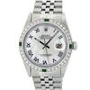 Image 3 : Rolex Men's Stainless Steel Silver MOP Diamond & Emerald Datejust Wristwatch