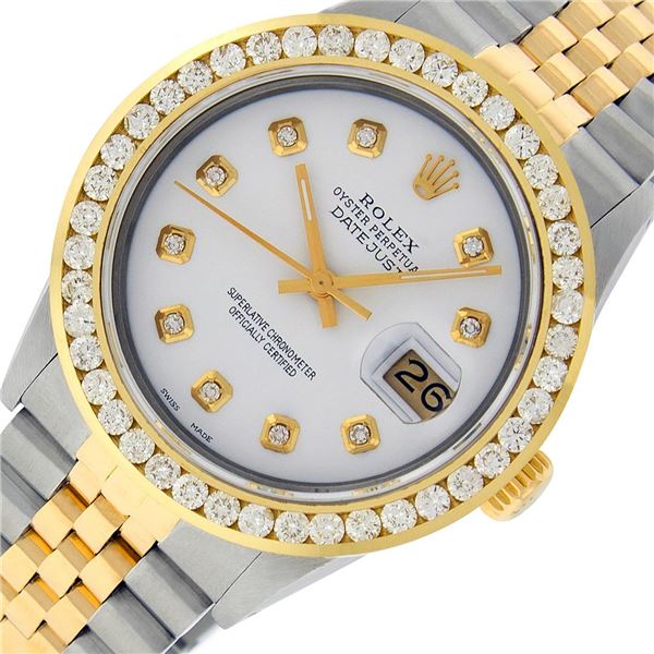 Rolex Men's Two Tone White 3 ctw Diamond Oyster Perpetual Datejust Wristwatch