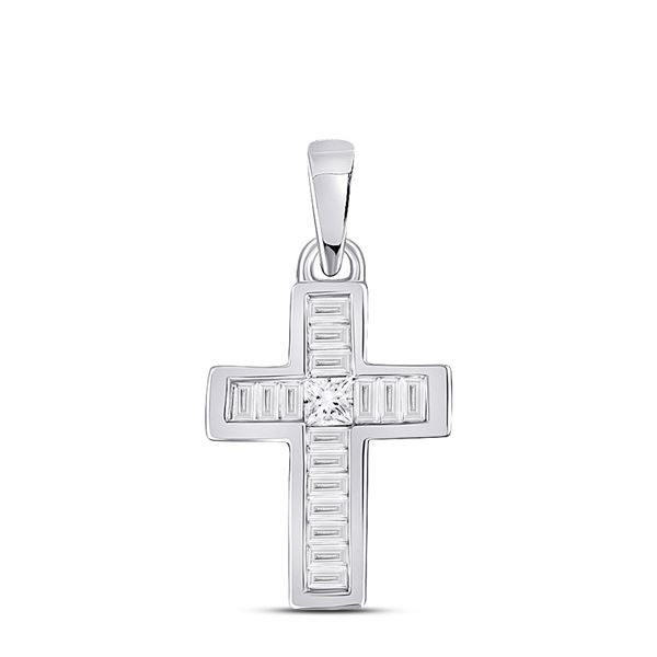 Princess Diamond Small Cross Pendant 1/6 Cttw 10kt White Gold