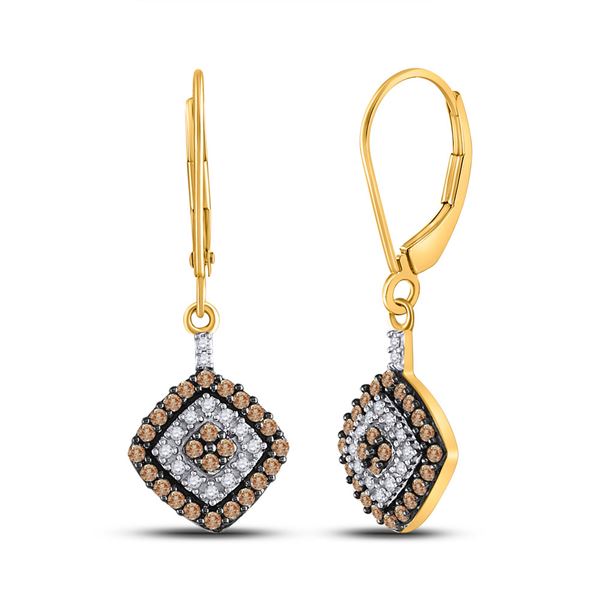 Brown Diamond Square Dangle Earrings 1/2 Cttw 10kt Yellow Gold