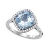 Image 1 : Cushion Aquamarine Diagonal Solitaire Ring 3 Cttw 14kt White Gold
