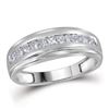 Image 1 : Mens Princess Diamond Single Row Wedding Band Ring 1/2 Cttw 10kt White Gold