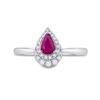 Image 2 : Pear Ruby Diamond Teardrop Halo Solitaire Ring 3/4 Cttw 14kt White Gold