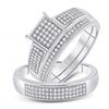 Image 1 : Sterling Silver His Hers Diamond Square Matching Wedding Set 3/8 Cttw Sterling Silver