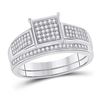 Image 2 : Sterling Silver His Hers Diamond Square Matching Wedding Set 3/8 Cttw Sterling Silver