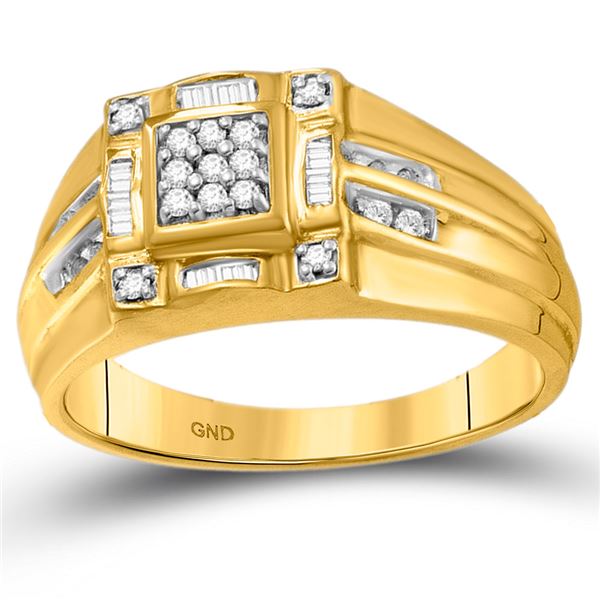 Mens Diamond Square Cluster Ring 1/4 Cttw 10kt Yellow Gold