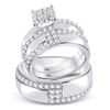 Image 1 : His Hers Diamond Cluster Matching Wedding Set 1-1/2 Cttw 14kt White Gold