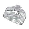 Image 3 : His Hers Diamond Cluster Matching Wedding Set 1/2 Cttw 10kt White Gold