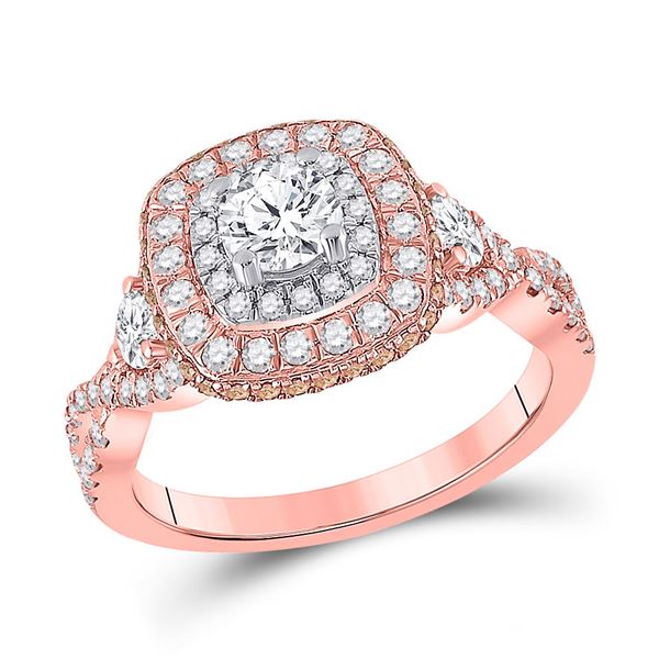 Diamond Halo Bridal Wedding Engagement Ring 1-1/3 Cttw 14kt Rose Gold