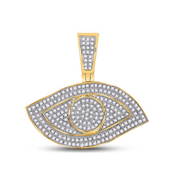 Mens Diamond All Seeing Eye Charm Pendant 5/8 Cttw 10kt Yellow Gold