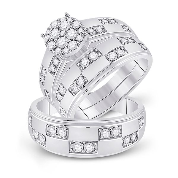 His Hers Diamond Cluster Matching Wedding Set 1 Cttw 14kt White Gold