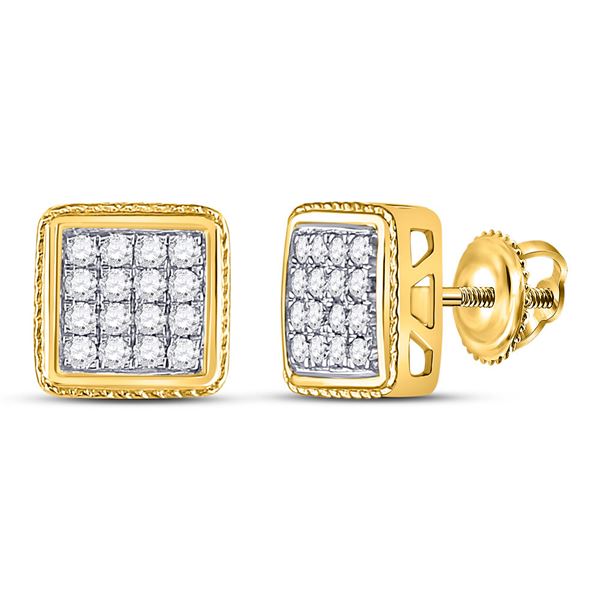 Mens Diamond Square Cluster Earrings 1/2 Cttw 10kt Yellow Gold