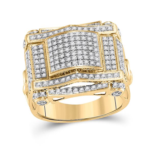 Mens Diamond Domed Square Cluster Ring 5/8 Cttw 10kt Yellow Gold