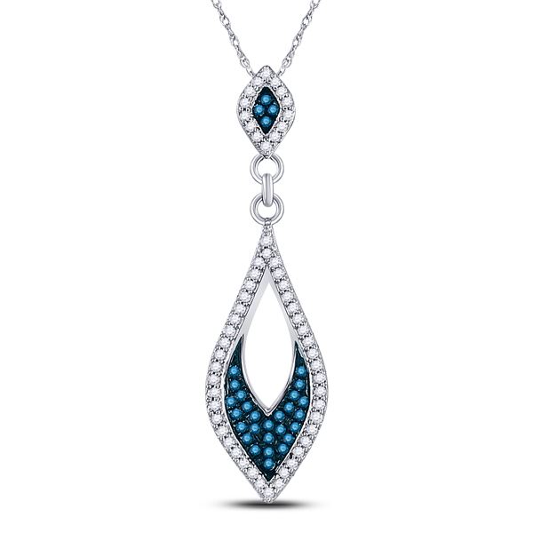 Blue Color Enhanced Diamond Oval Pendant 1/5 Cttw 10kt White Gold