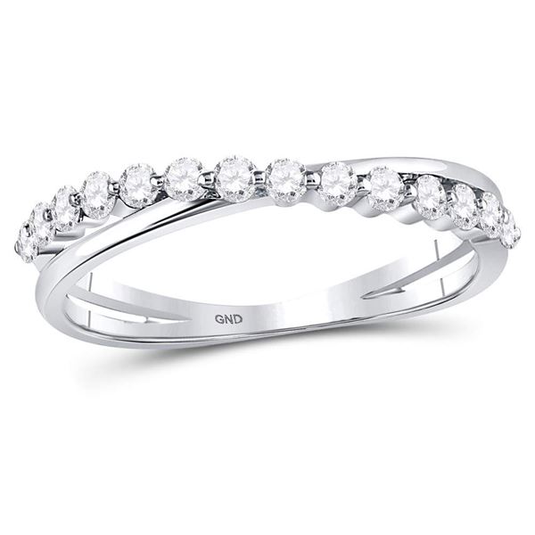 Diamond Crossover Stackable Band Ring 1/3 Cttw 10kt White Gold