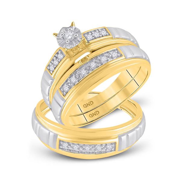 His Hers Diamond Solitaire Matching Wedding Set 1/6 Cttw 10kt Yellow Gold