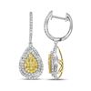 Image 1 : Yellow Diamond Teardrop Dangle Earrings 1-1/2 Cttw 14kt White Gold
