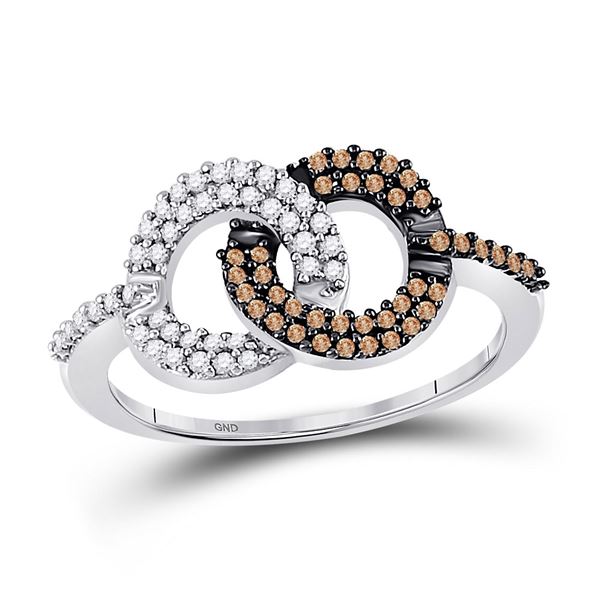 Brown Diamond Linked Circles Ring 1/3 Cttw 10kt White Gold