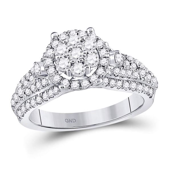 Diamond Flower Cluster Ring 1-1/4 Cttw 10kt White Gold