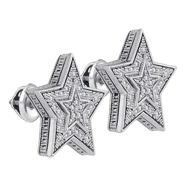 Sterling Silver Mens Diamond Star Cluster Stud Earrings 1/10 Cttw Sterling Silver