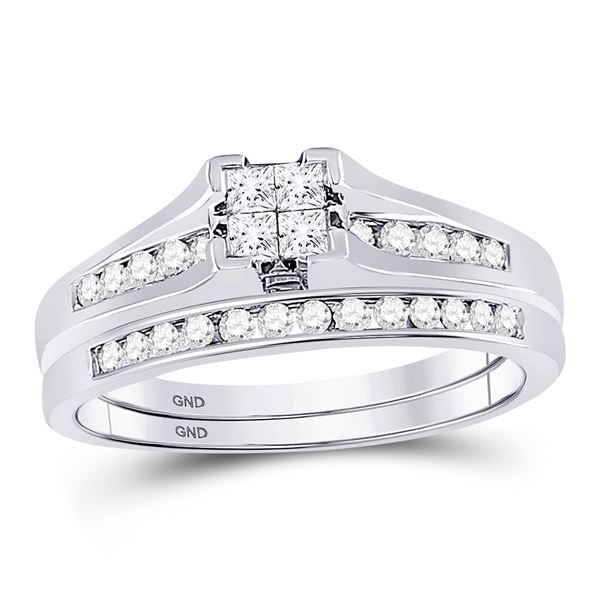 Princess Diamond Bridal Wedding Ring Band Set 1/2 Cttw 14kt White Gold