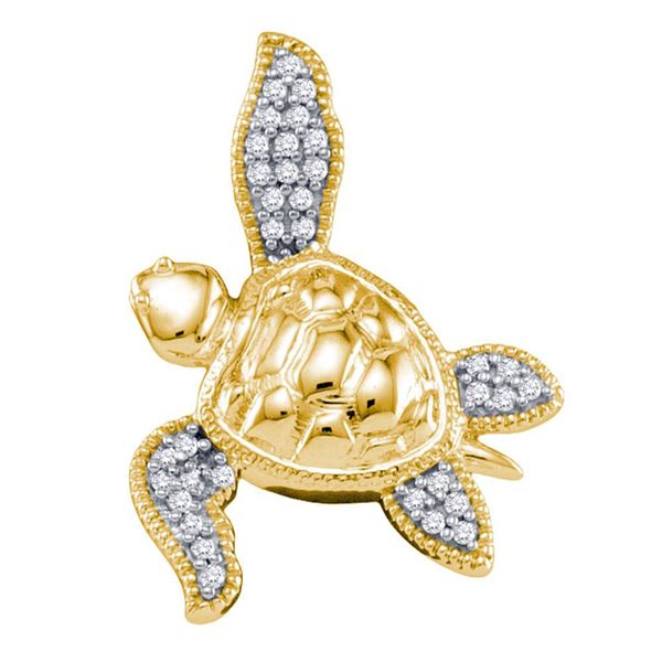 Sea Turtle Tortoise Animal Shell Pendant 1/10 Cttw 10k Yellow Gold