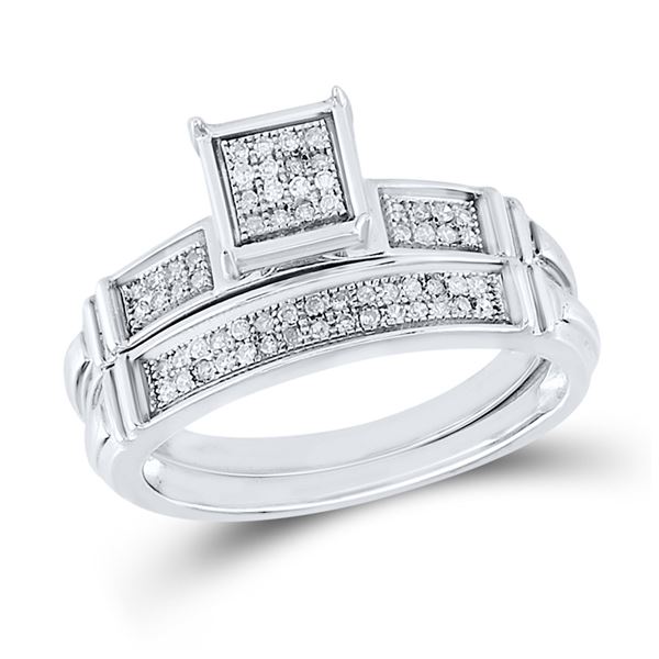 Sterling Silver Diamond Square Bridal Wedding Ring Band Set 1/5 Cttw Sterling Silver