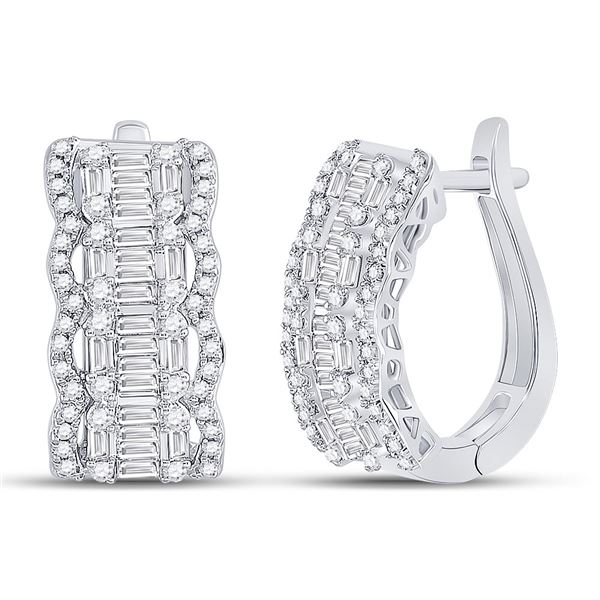 Baguette Diamond Fashion Hoop Earrings 1-5/8 Cttw 14kt White Gold