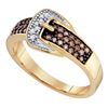Image 1 : Brown Diamond Belt Buckle Band Ring 1/4 Cttw 10k Yellow Gold