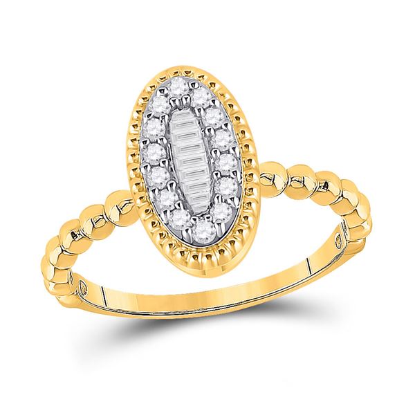 Baguette Diamond Oval Cluster Ring 1/4 Cttw 10kt Yellow Gold