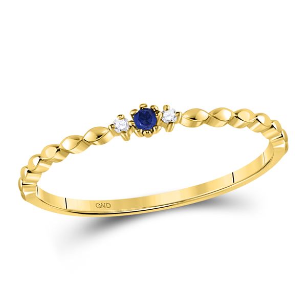 Blue Sapphire Diamond Stackable Band Ring .03 Cttw 10kt Yellow Gold