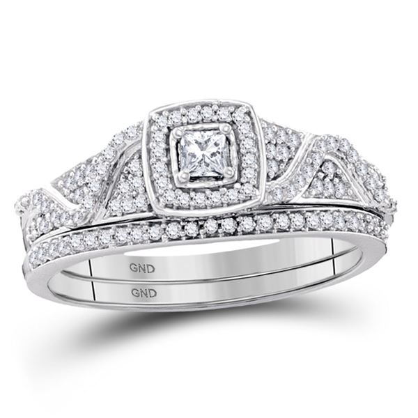 Princess Diamond Bridal Wedding Ring Band Set 3/8 Cttw 10kt White Gold