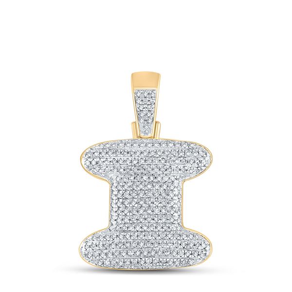 Mens Diamond Bubble I Letter Charm Pendant 3/4 Cttw 10kt Yellow Gold