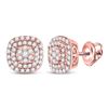 Image 1 : Diamond Cushion Halo Cluster Earrings 1/2 Cttw 14kt Rose Gold