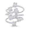 Image 2 : Baguette Diamond Cluster Strand Fashion Ring 1 Cttw 14kt White Gold