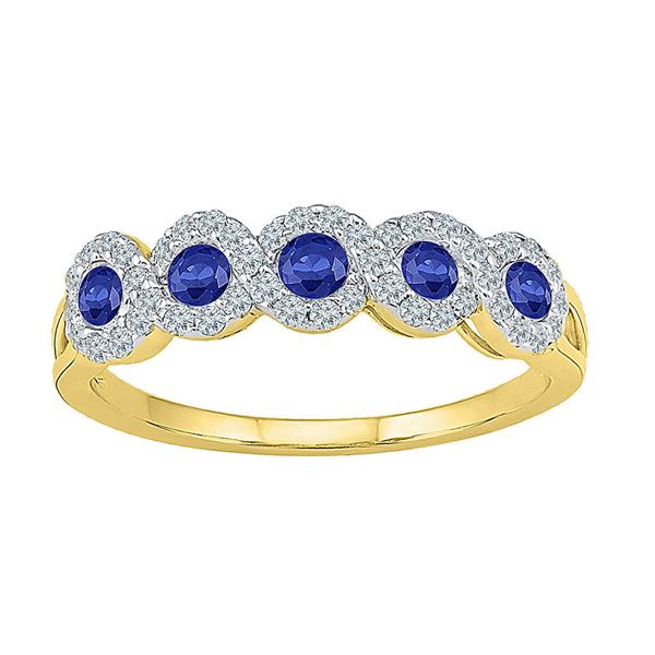 Lab-Created Blue Sapphire Band Ring 1/2 Cttw 10kt Yellow Gold